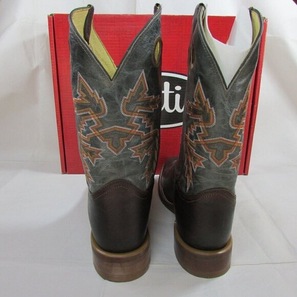 Justin Men's Bender 11" Square Toe Cowboy Boots Chocolate Brown Cowhide BR5349 - Picture 2 of 5